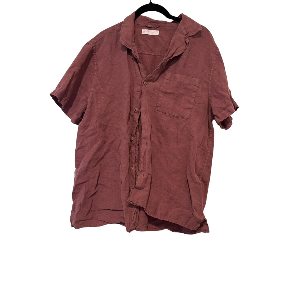Men's sz M Lucky Brand maroon cotton short sleeve button down shirt #949